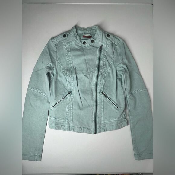 EDC Turquoise Blue Denim Moto Jacket Cotton Full Zipper EU S/ US S Y2K NWOT - Picture 5 of 14